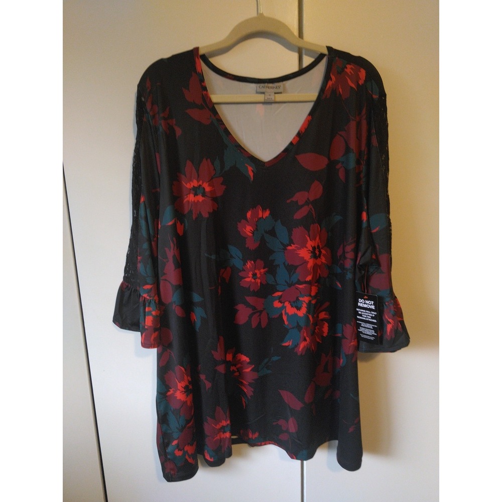 Catherines Floral Tunic Top Women Plus Size 3x Lace Detail Feminine Elegant